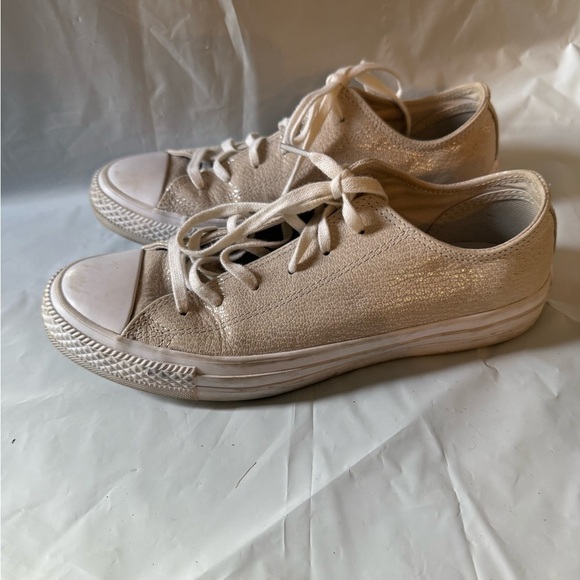 Converse Ctas OX Leather Sparkle Pale Putty Silver Sneakers Women's 7.5 - Picture 1 of 7
